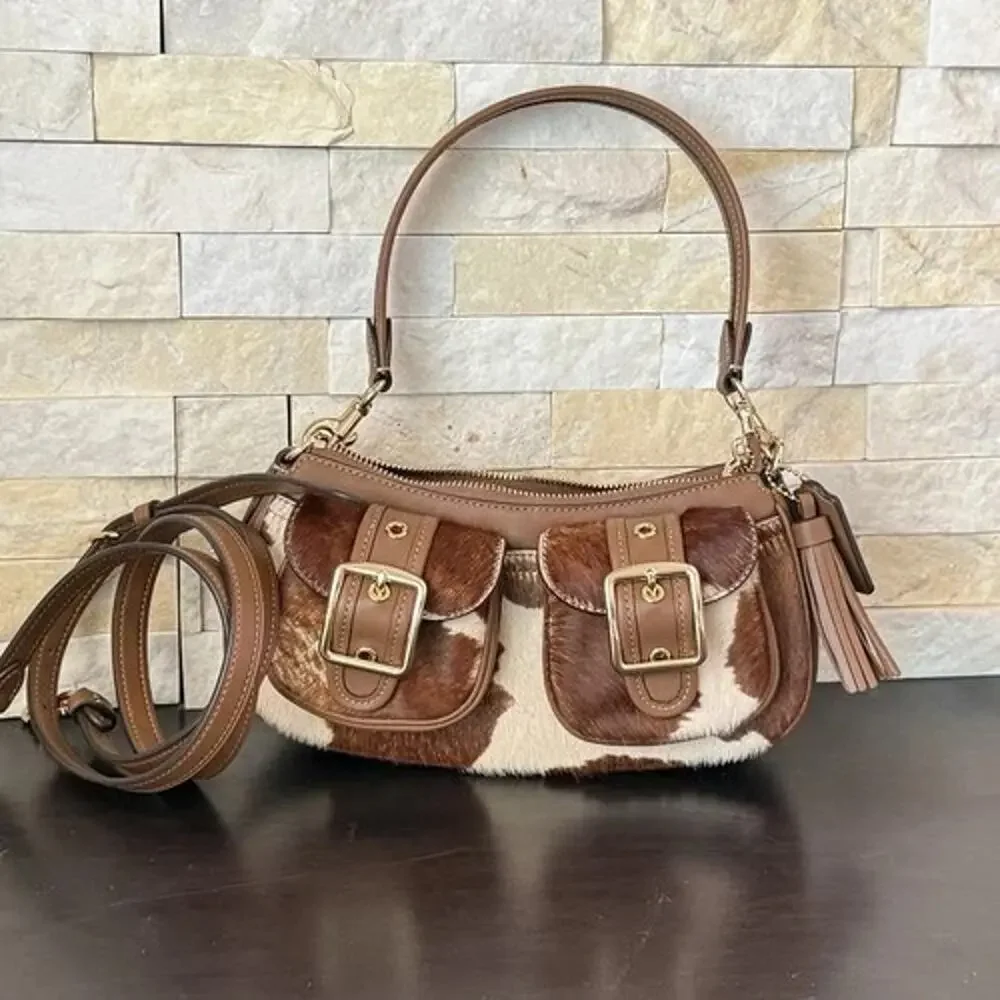 B6-009NWTCoach Ashton Shoulder Bag In Haircalf With Cow Print CDW47 cow haircalf